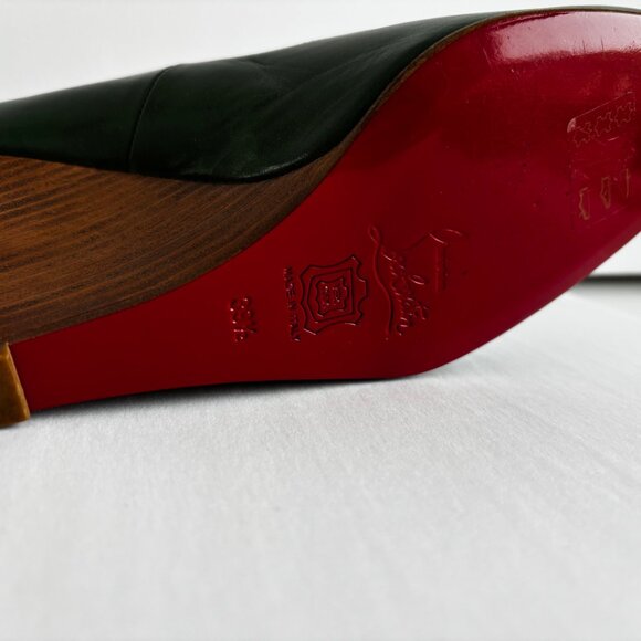 Christian Louboutin Miss Boxe Green Leather & Wood Wedges Shoes 39.5 - Picture 5 of 11